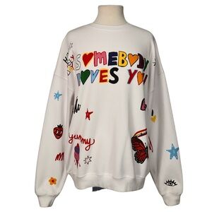 Mayfair Group Sweatshirt Somebody Loves You Crewneck Women’s One Size White